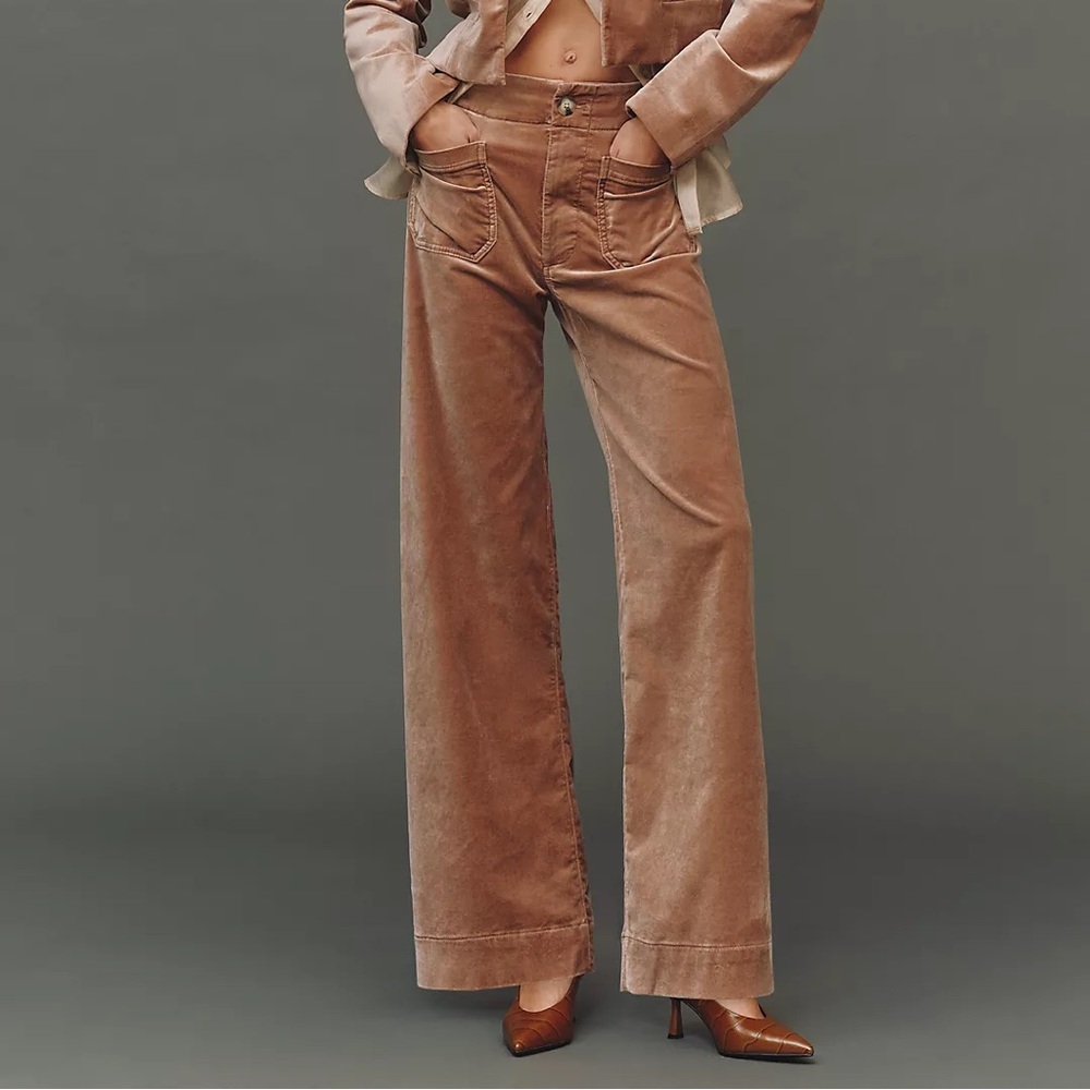 VIRAL Anthropologie Colette Full-Length Velvet Pants by Maeve